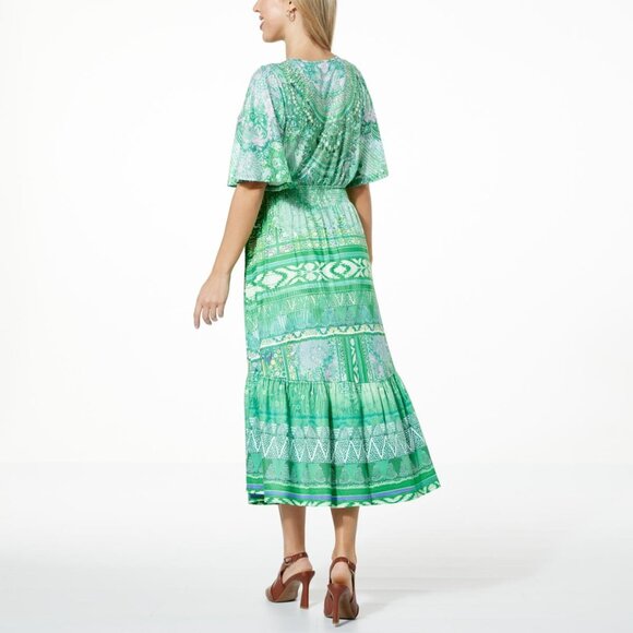 Size 3X 22 24 GREEN ABSTRACT PRINT SMOCKED WAIST MIDI DRESS‎ Summer PLUS SIZE - Picture 2 of 5